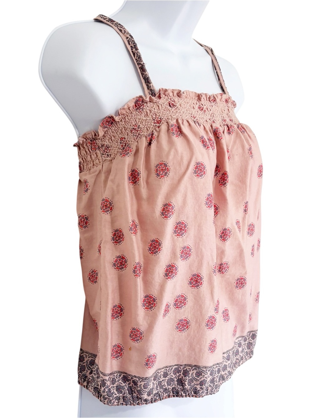 AMERICAN EAGLE Smocked Tie Back Tank Top Blouse Pink Boho Cottagecore Medium - Picture 2 of 6